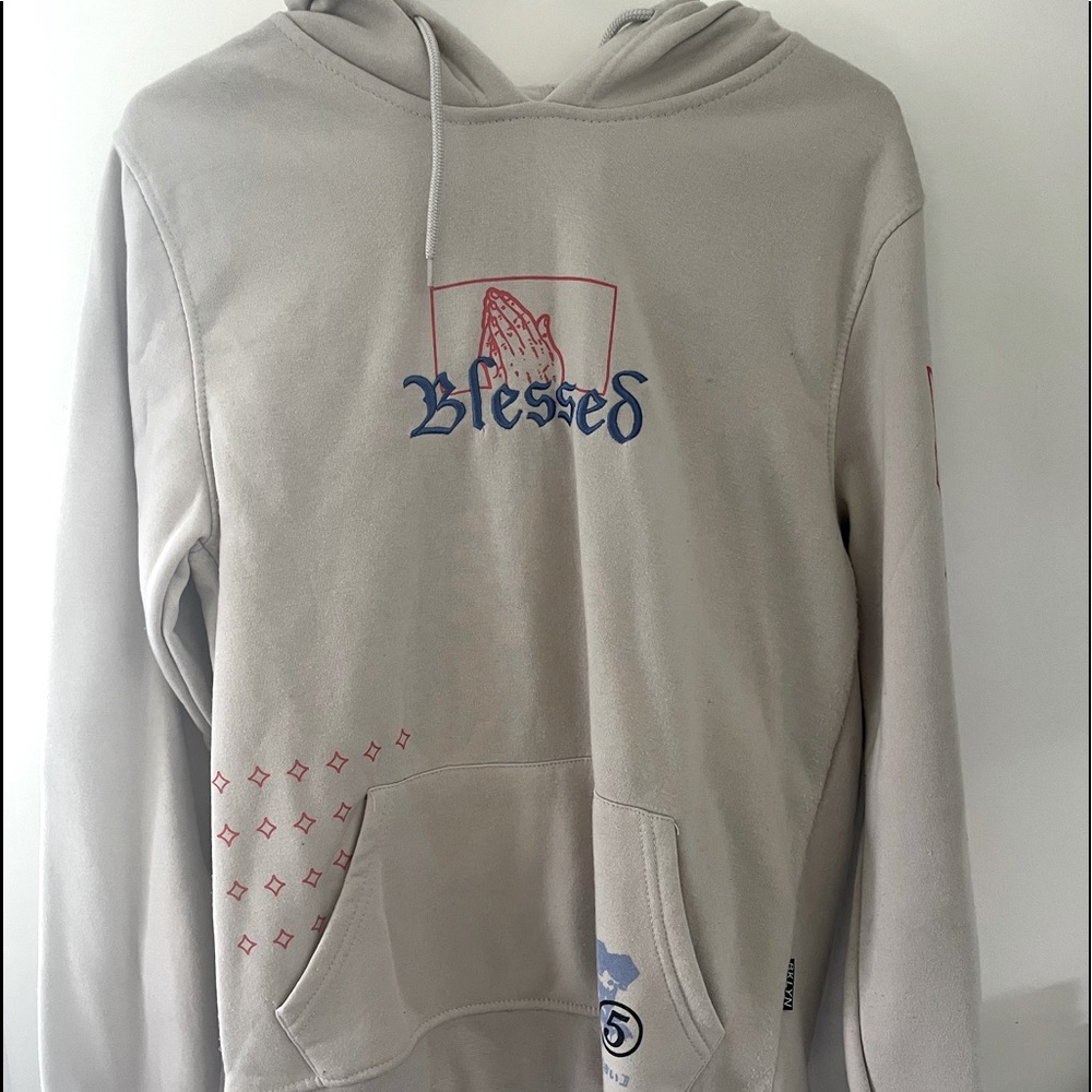 mens small tan blessed graphic hoodie